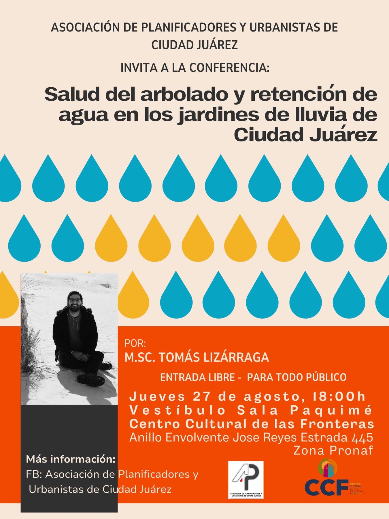 Cartel de la actividad Salud del arbolado y retención de agua en los jardines de lluvia de Ciudad Juárez